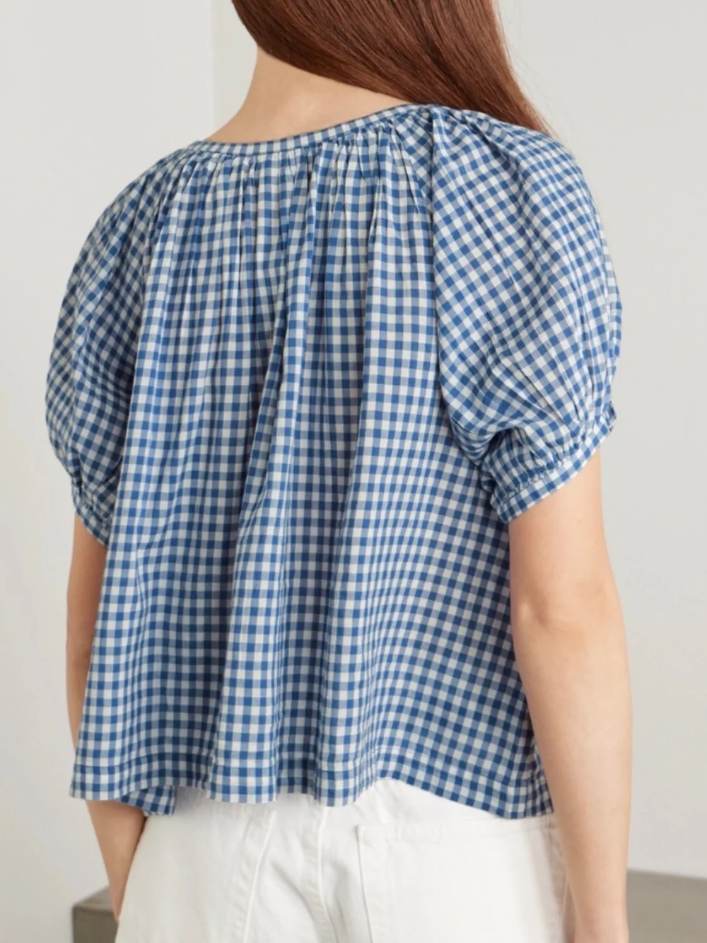 DÔEN June Blouse Top Blue Gingham Organic Cotton Blend Size XS - Picture 3 of 8